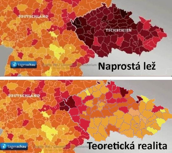 Zdá se že koronavirus se za železnou oponu ČR na hranicích s Německem nemá šanci dostat. Řada našich spoluobčanů viní jiné spoluobčany, že nedodržují vládní pravidla a tak se u nás virus šíří jako tsunami. Pravda je však taková, že v ČR se prohlašuje za nemocného kdokoli, komu test ukáže, že jako by měl být nemocný a přitom mu však naprosto nic není. V Německu jsou do statistik započítáváni pouze ti, kteří opravdu onemocněli a mají pozitivní test.